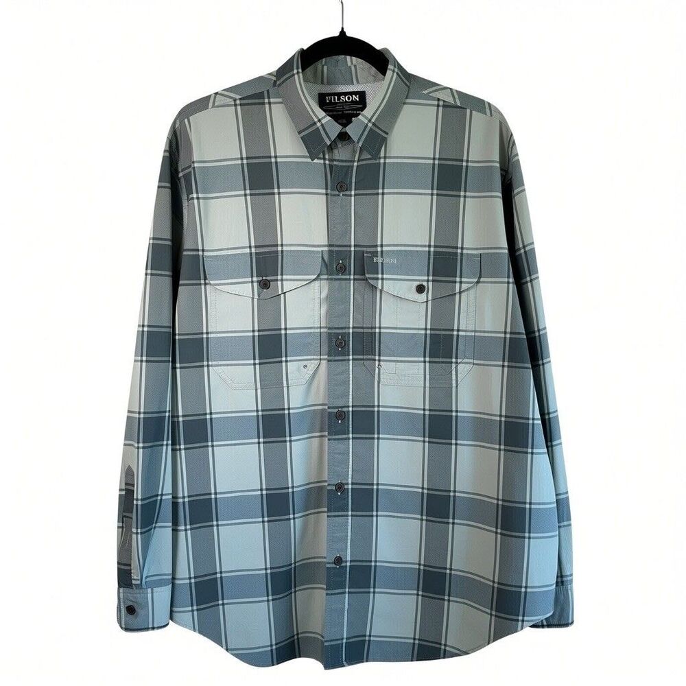 Filson Twin Lakes Sport Shirt Sz L Sea Green Lichen Check Lightweight Men’s